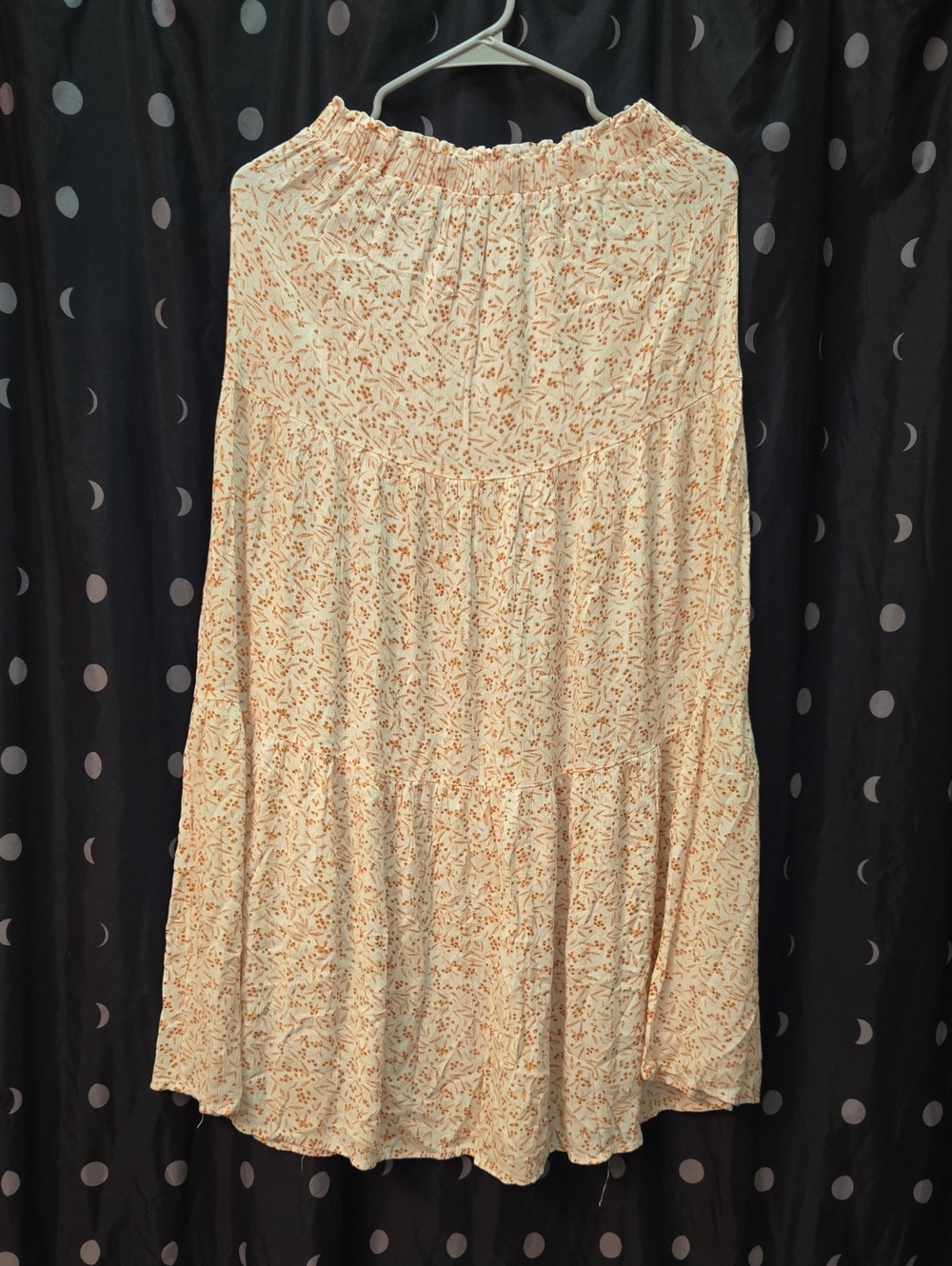 Cream Floral Tiered Maxi Skirt with Rust Accents